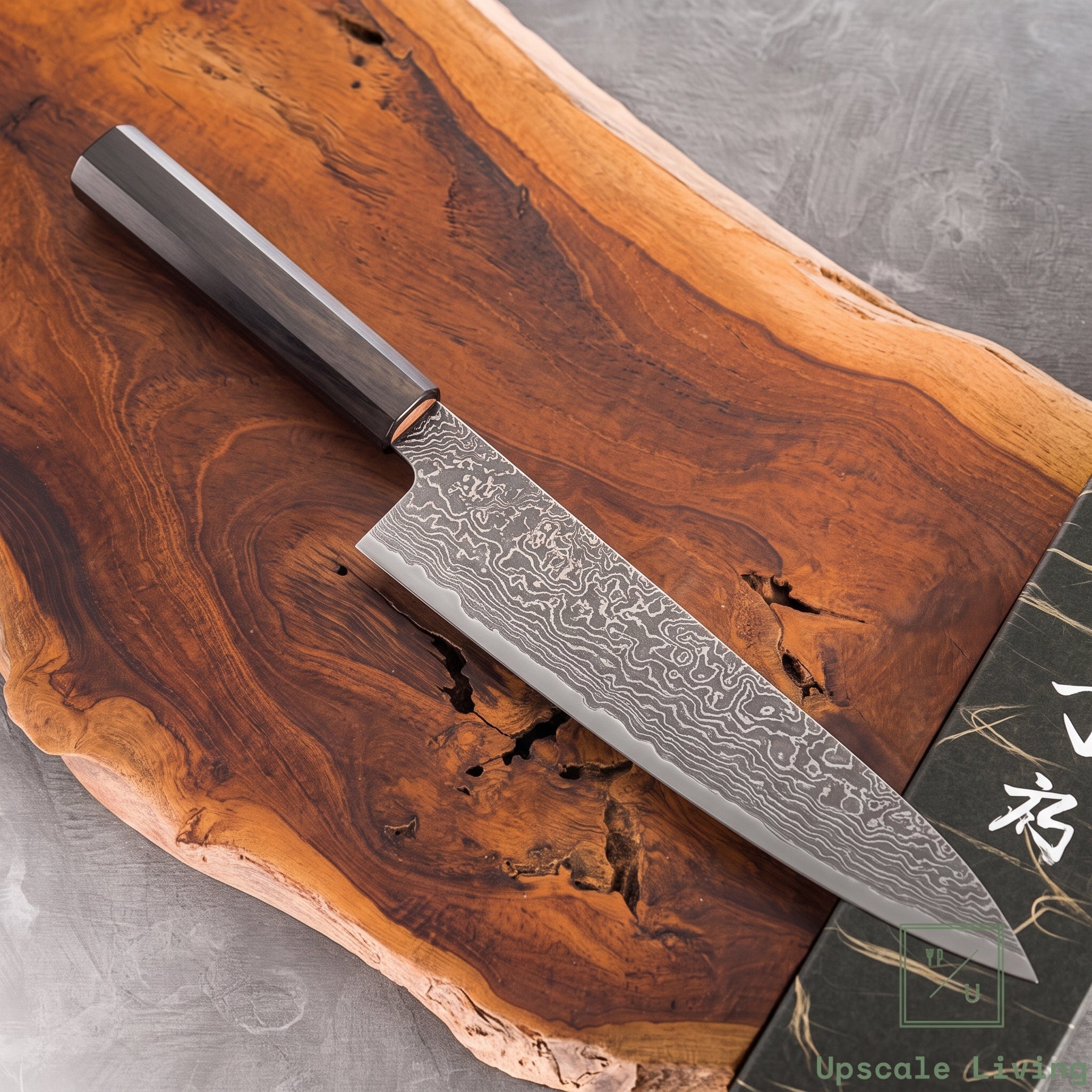 Pisau Dapur Jepang Hatsukokoro Ryuhyo Kurozome SG2 Damascus Gyuto 240mm