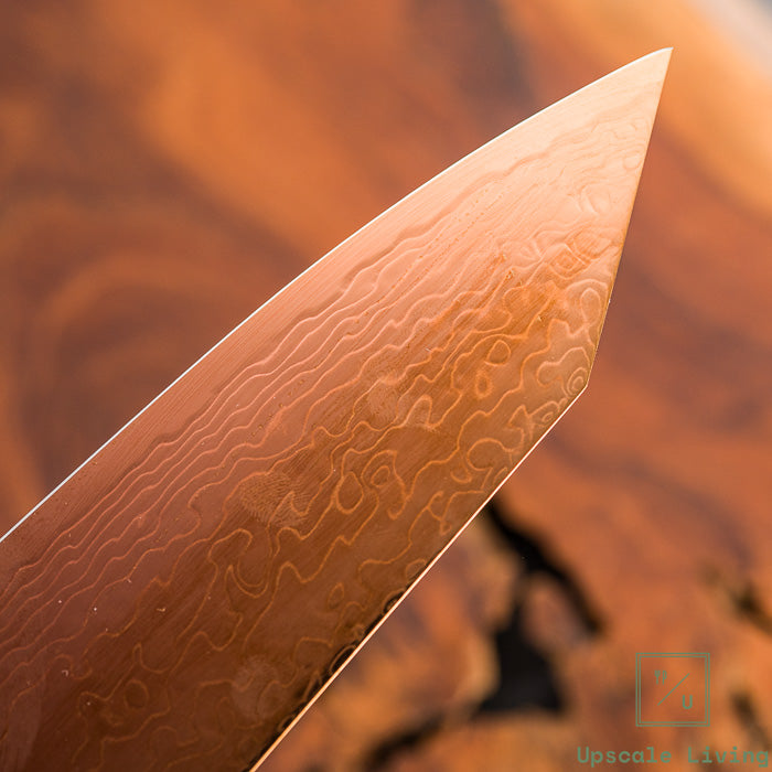 Pisau Dapur Jepang Hatsukokoro Ryuhyo Brown coating  SG2 Damascus Bunka 180mm