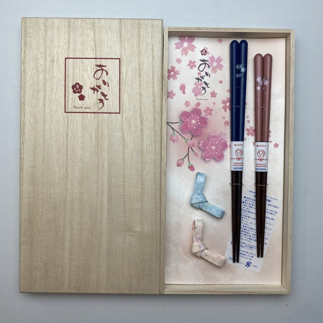 Sumpit Jepang Ishida Gift Set Couple Wood Box - 2 Pairs Sumpit & Rest