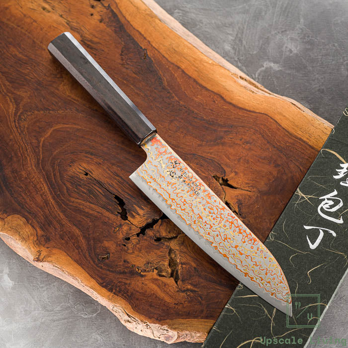 Pisau Dapur Jepang Hatsukokoro Kujaku V-Toku2 Rainbow Damascus Santoku 180mm