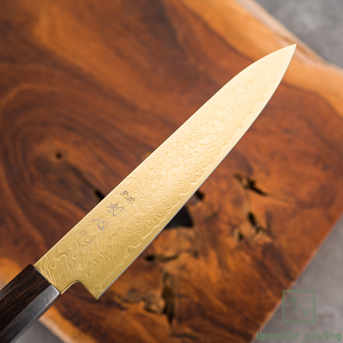 Pisau Dapur Jepang Hatsukokoro Ryuhyo  Gold coating  SG2 Damascus Petty150mm