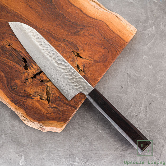Pisau Dapur Jepang Hatsukokoro Hayabusa VG10 Damascus Tsuchime Santoku180mm