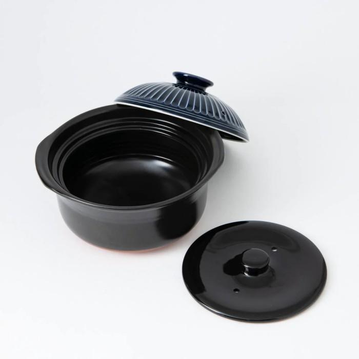 Japanese Ceramic Rice Cooker Pot Bankoyaki Ginpo Kikka 5 Cups - Blue