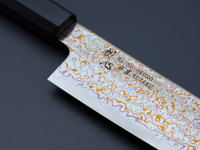 Pisau Dapur Jepang Hatsukokoro Hinotori V-Toku2 Rainbow Damascus Santoku 180mm