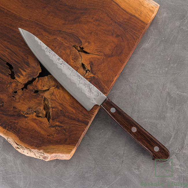 Pisau Dapur Jepang OUL Ginsan Silver#3 Nashiji Petty 135mm Dark Brown Handle