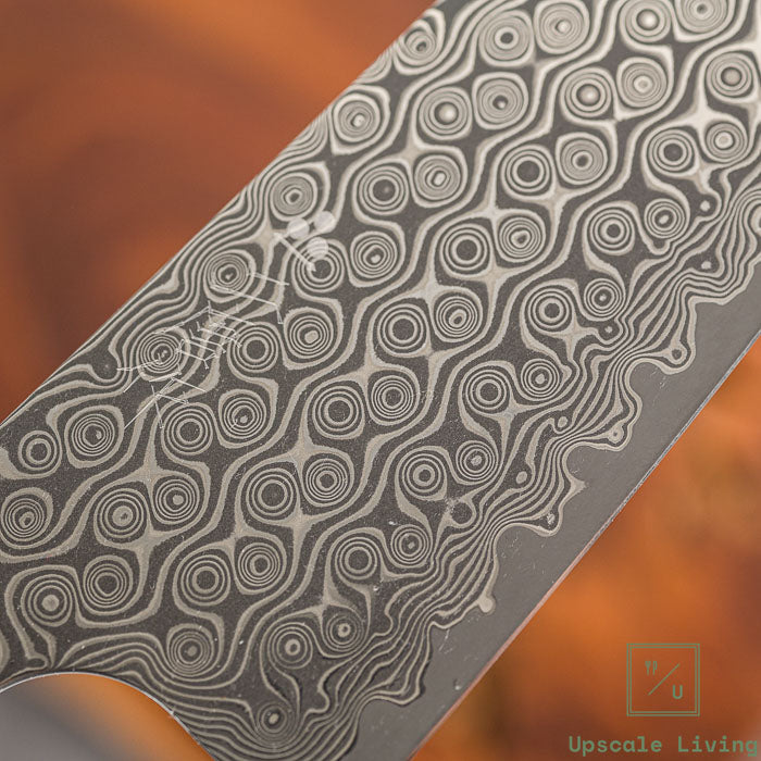 Pisau Dapur Jepang Nigara Hamono SG2 Anmon Raindrop Damascus Santoku 180mm