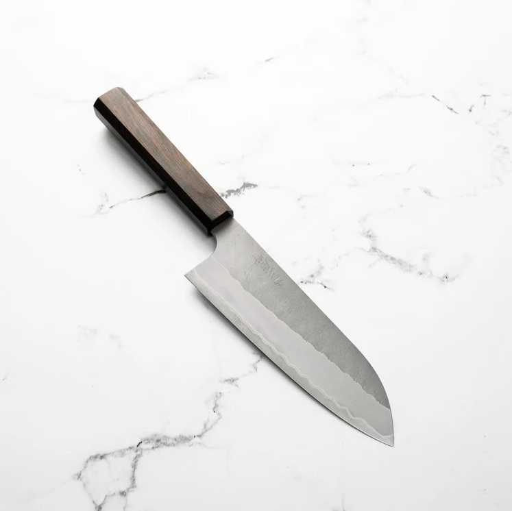 Pisau Dapur Jepang Nigara Hamono  Aogami super steel Tsuchime Santoku180mm