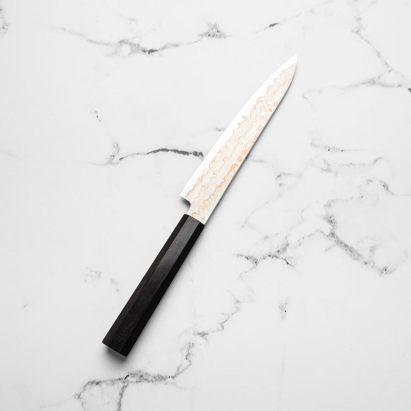 Pisau Dapur Jepang Hatsukokoro Hinotori V-Toku2 Rainbow Damascus Petty 150mm