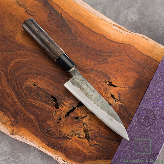 Pisau jepang Motokyuichi Petty Kurouchi 135mm White-2 Steel Chestnut Handle