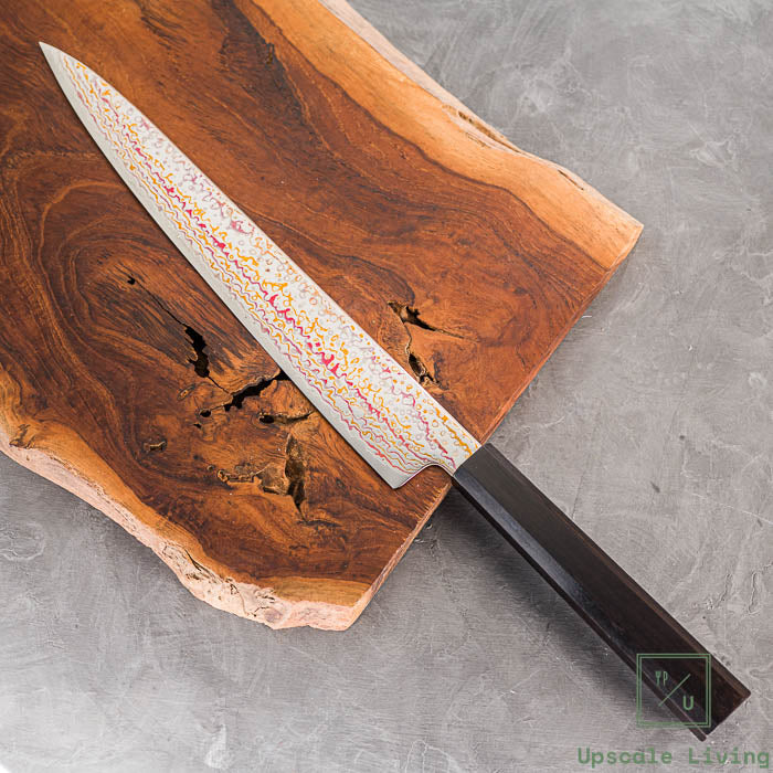 Pisau Dapur Jepang Hatsukokoro Kujaku V-Toku2 Rainbow Damascus Sujihiki270mm