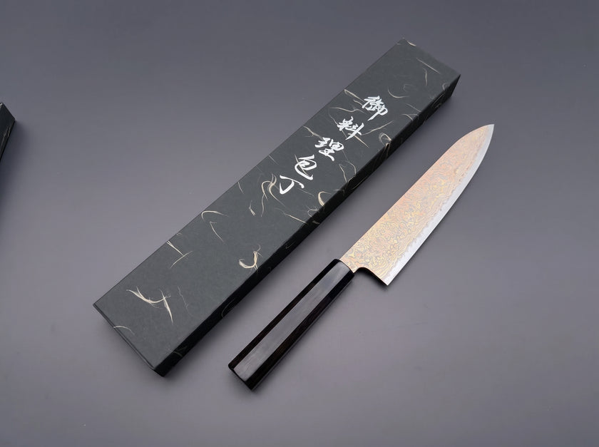 Pisau Dapur Jepang Hatsukokoro Hinotori V-Toku2 Rainbow Damascus Gyuto 240mm