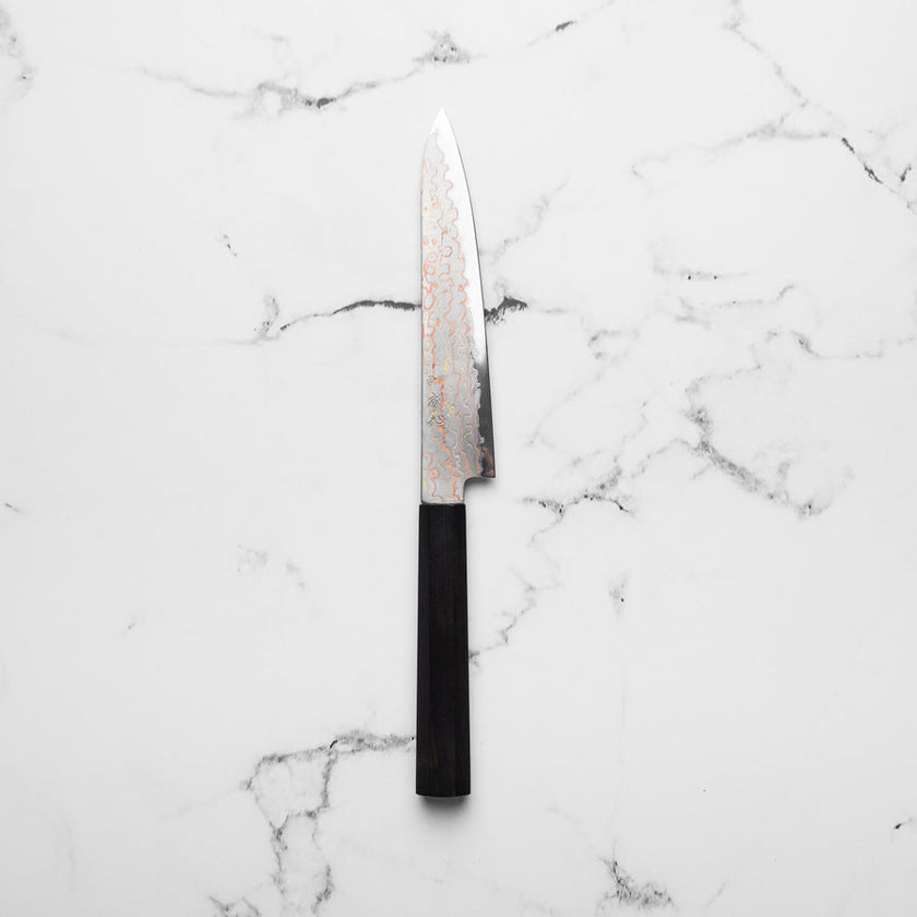 Pisau Dapur Jepang Hatsukokoro Hinotori V-Toku2 Rainbow Damascus Petty 150mm