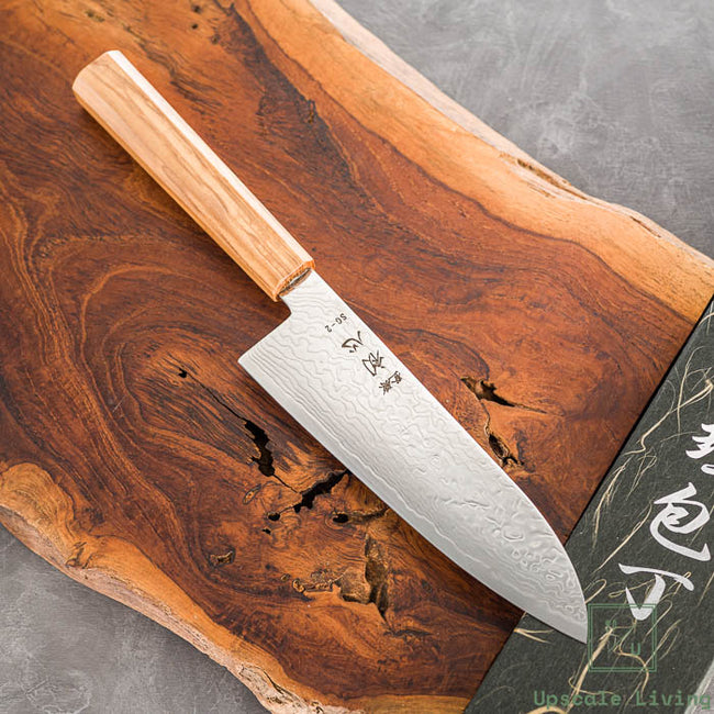 Pisau Dapur Jepang Hatsukokoro Ryuhyo SG2 Damascus Migaki Santoku 180mm