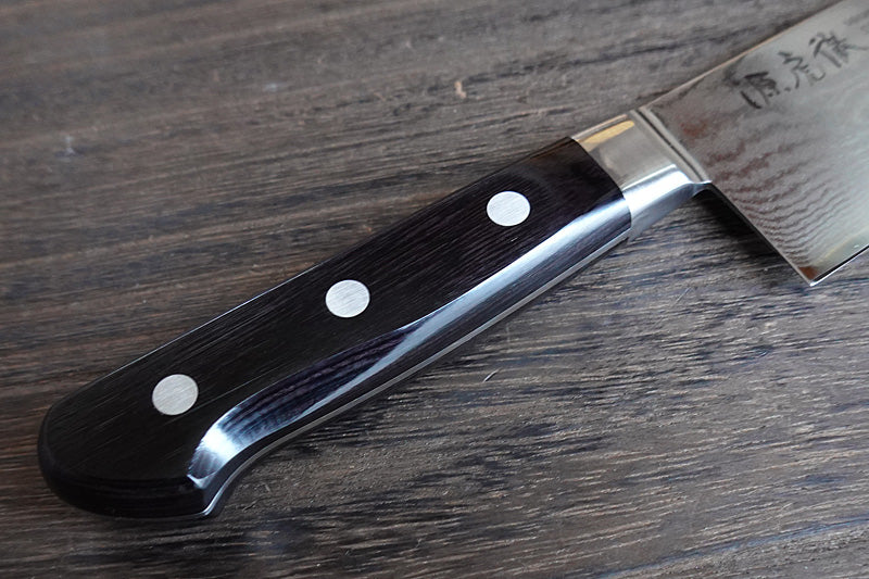 Pisau Dapur Jepang Yasuda hamono Minamotono Kotetsu VG10 Damascus 33-layer Santoku 180MM
