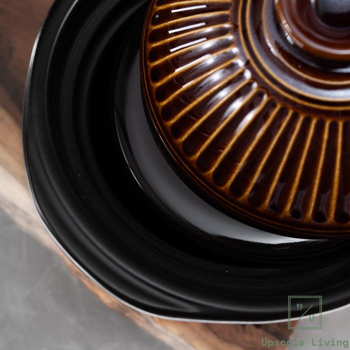 Japanese Ceramic Rice Cooker Pot Bankoyaki Ginpo Kikka 2 Cups - Brown
