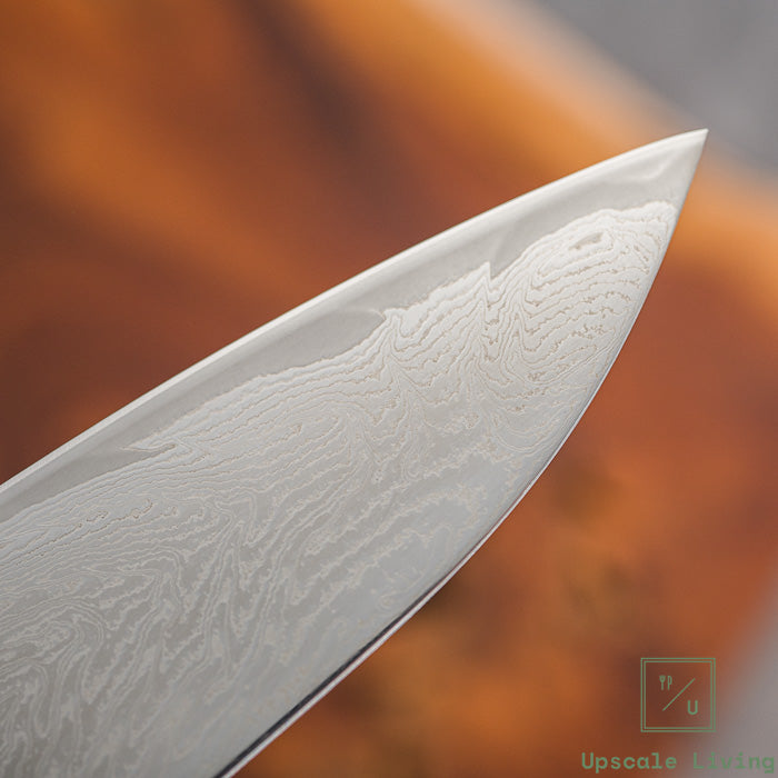 Pisau Dapur Jepang Artisan OUL AUS10A Damascus Uzu Gyuto 210mm Oak Handle