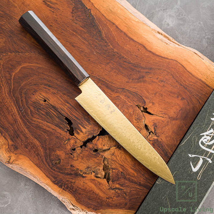 Pisau Dapur Jepang Hatsukokoro Ryuhyo Gold coating SG2 Damascus Petty150mm