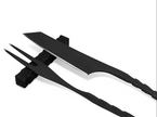Steak Knife Fork Set AUS8 Yoshida Hamono Black Plain With Stone Knife Rest