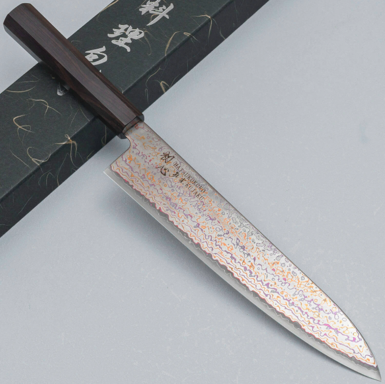 Pisau Dapur Jepang HATSUKOKORO Kujaku V-Toku2 Rainbow Damascus Gyuto 210mm