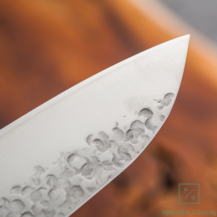 Pisau Dapur Jepang Takamura Chromax Tsuchime Santoku 170mm Brown Handle