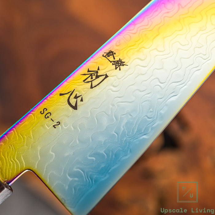 Pisau Dapur Jepang Hatsukokoro Ryuhyo Rainbow Coating SG2 Damascus Kiritsuke Gyuto210mm
