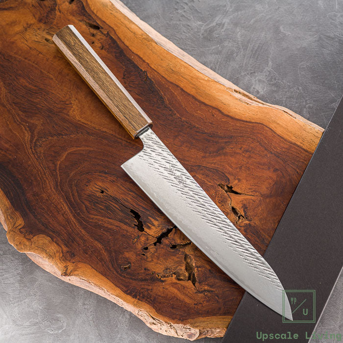 Pisau Dapur Jepang OUL Ginsan Silver #3 Damascus Nawame Gyuto 210mm Oak Handle Gyuto