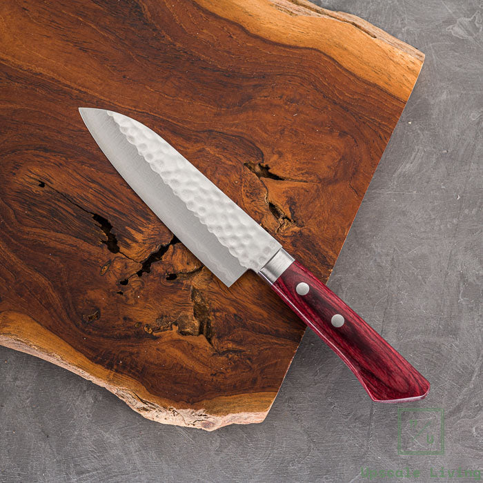 Masutani Hamono Kokuryu VG10 Damascus Tsuchime Ko Santoku 130mm