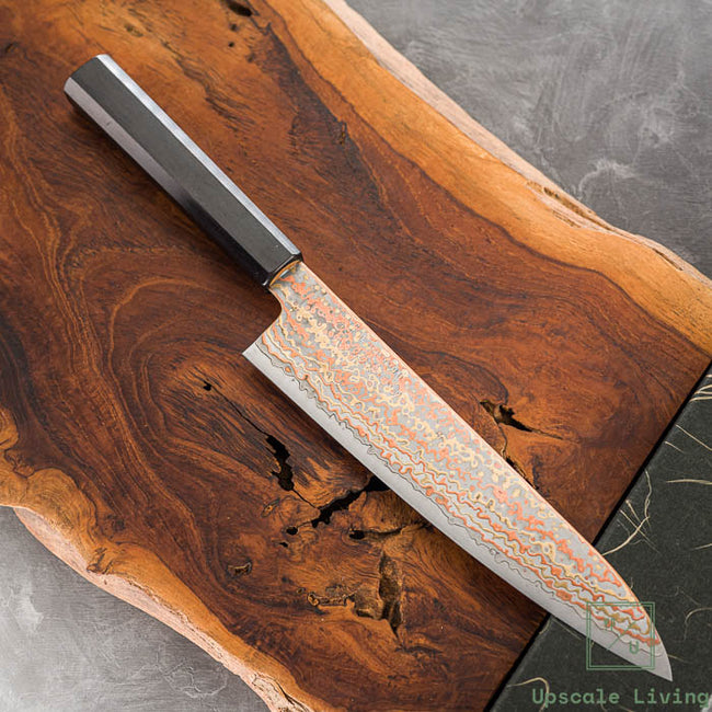 Pisau Dapur Jepang Hatsukokoro Hinotori V-Toku2 Rainbow Damascus Gyuto 210mm