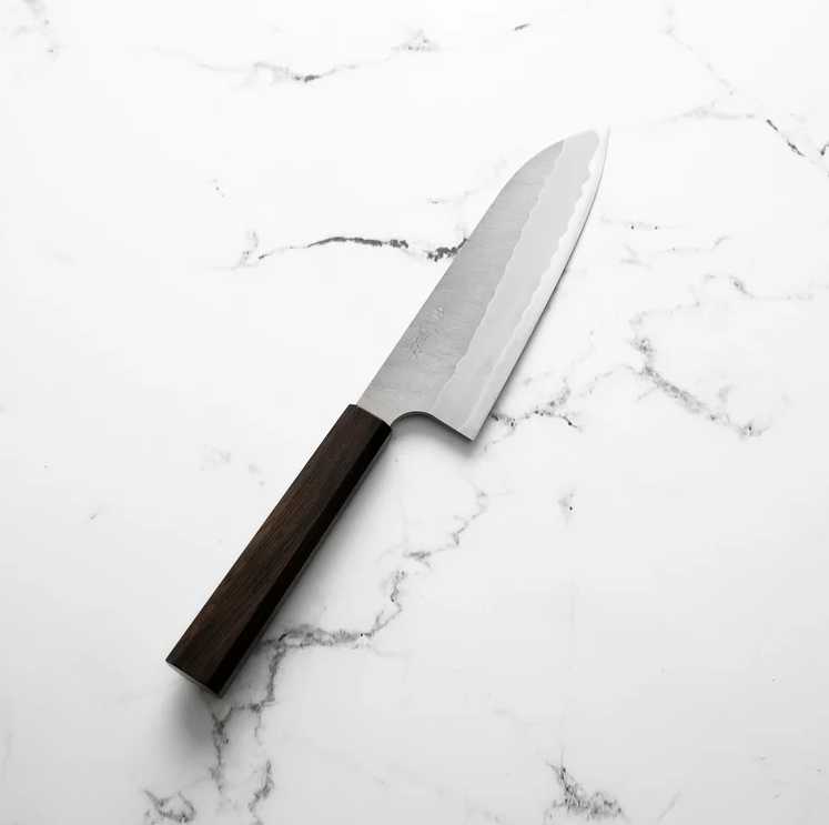 Pisau Dapur Jepang Nigara Hamono  Aogami super steel Tsuchime Santoku180mm