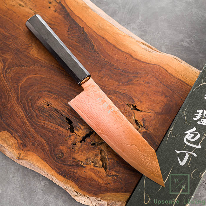 Pisau Dapur Jepang Hatsukokoro Ryuhyo Brown coating SG2 Damascus Bunka 180mm