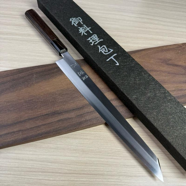 Japanese Knife Hatsukokoro Shirasagi Silver #3 Migaki Kiritsuke Yanagiba 330mm