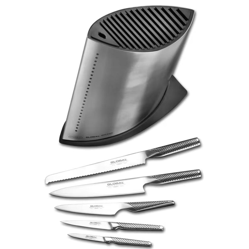 Set Japanese Knife Set GLOBAL With Knife Block - Made in Japan (G-2,GS-5,GS-11,GS-38,GS-61, GKB-62)