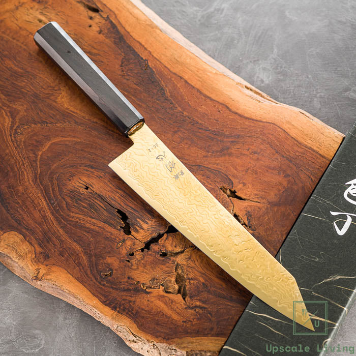 Pisau Dapur Jepang Hatsukokoro Ryuhyo Gold coating SG2 Damascus Kiritsuke Gyuto210mm