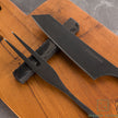 Steak Knife Fork Set AUS8 Yoshida Hamono Black Plain With Stone Knife Rest