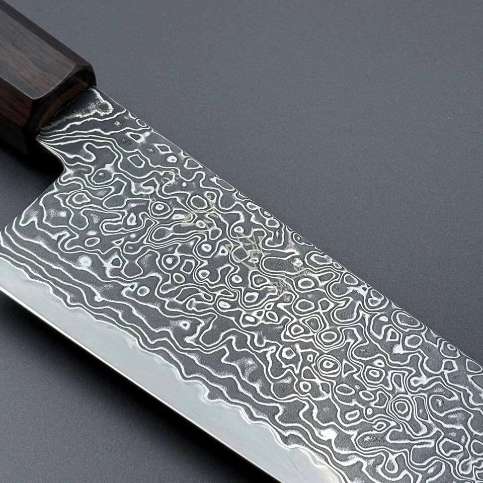 Pisau Jepang Hatsukokoro Ryuhyo Kurozome SG2 Damascus Bunka 180mm