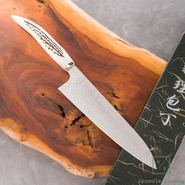 Hatsukokoro Ginga ATS-34 Steel Nickel Damascus Stag Horn Handle Gyuto 210mm