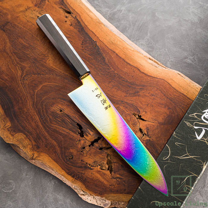 Pisau Dapur Jepang Hatsukokoro Ryuhyo Rainbow Coating SG2 Damascus Gyuto210mm