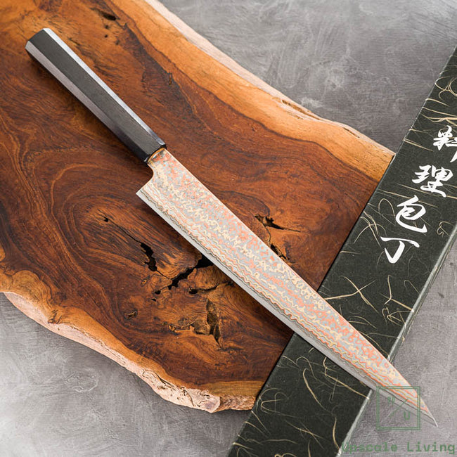 Pisau Dapur Jepang Hatsukokoro Hinotori V-Toku2 Rainbow Damascus Sujihiki 270mm