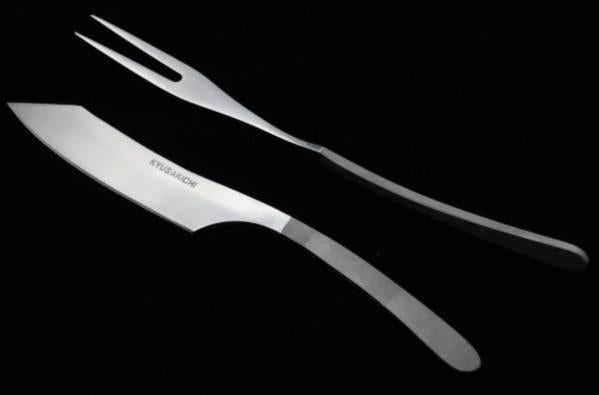 Steak Knife Fork set  AUS8 Yoshida Hamono Silver Plain