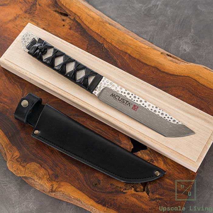 EDC MCUSTA MC-242GD Damascus SPG2 Core Leather/Stingray 10.5" Fixed Blade Tanto Knife