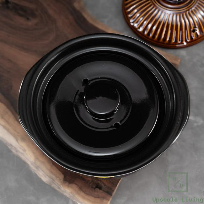 Japanese Ceramic Rice Cooker Pot Bankoyaki Ginpo Kikka 2 Cups - Brown