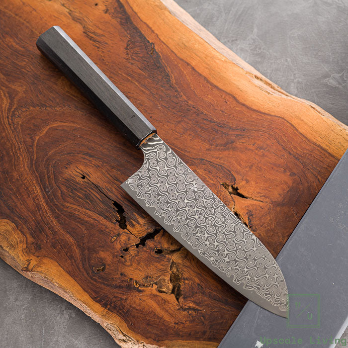 Pisau Dapur Jepang Nigara Hamono SG2 Anmon Raindrop Damascus Santoku 180mm