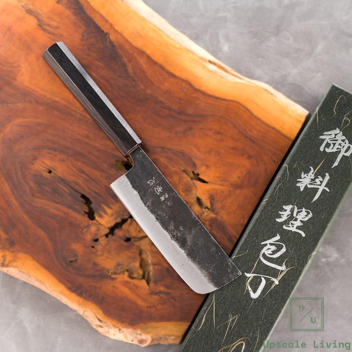Japanese Artisan Knife Hatsukokoro Kurogane AO#2 Kurouchi Petty Nakiri 120mm