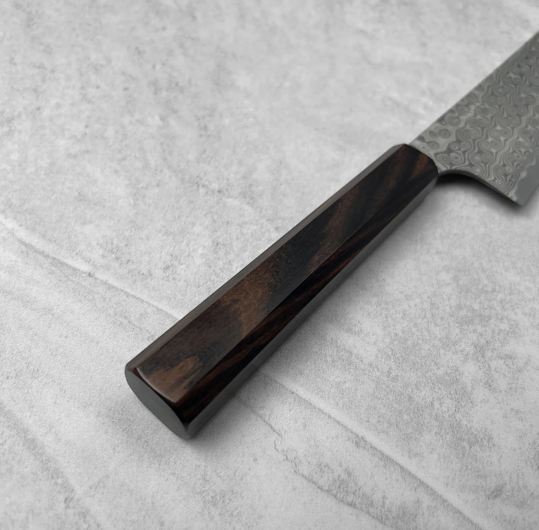 Pisau Dapur Jepang Nigara Hamono SG2 Anmon Raindrop Damascus Santoku 180mm