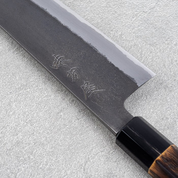 Japanese Knife Mutsumi Hinoura Shirogami#2 SS Kuro-Nashiji Bunka 180mm