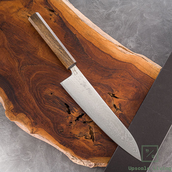 Pisau Dapur Jepang Artisan OUL AUS10A Damascus Uzu Gyuto 210mm Oak Handle