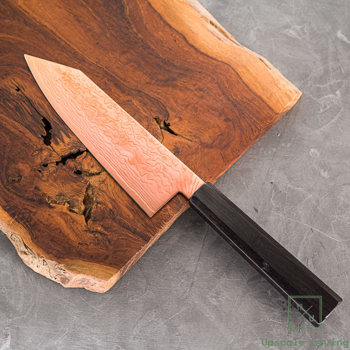 Pisau Dapur Jepang Hatsukokoro Ryuhyo Brown coating  SG2 Damascus Bunka 180mm