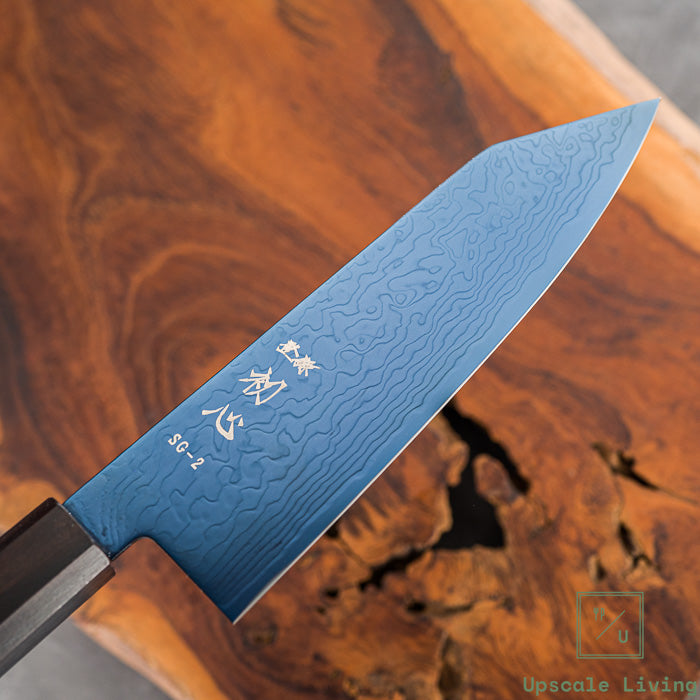 Pisau Dapur Jepang Hatsukokoro Ryuhyo Blue Coating SG2 Damascus Bunka 180mm