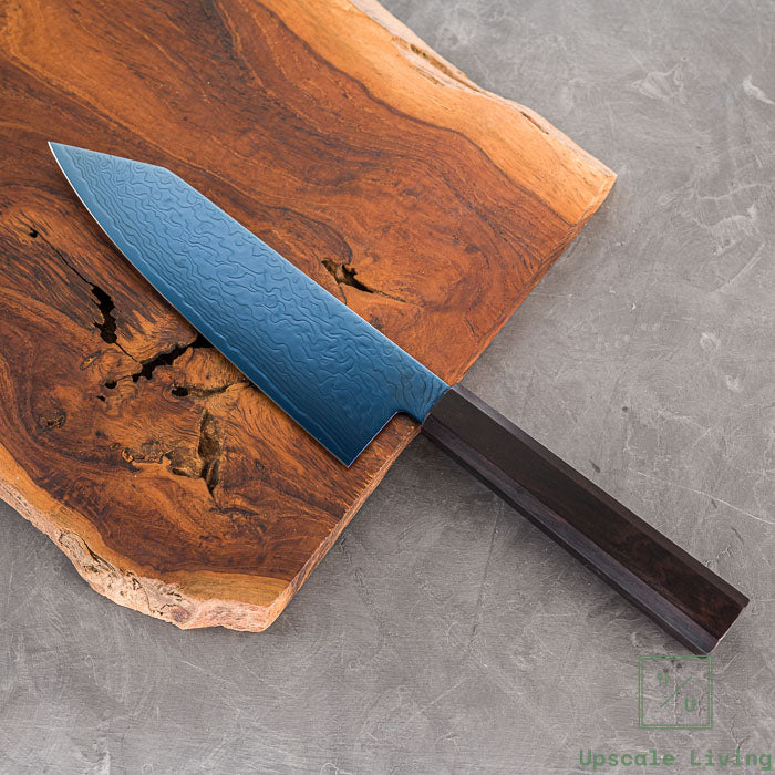 Pisau Dapur Jepang Hatsukokoro Ryuhyo Blue Coating SG2 Damascus Bunka 180mm