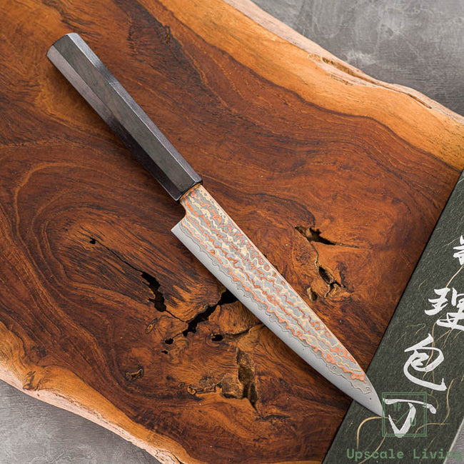 Pisau Dapur Jepang Hatsukokoro Hinotori V-Toku2 Rainbow Damascus Petty 150mm